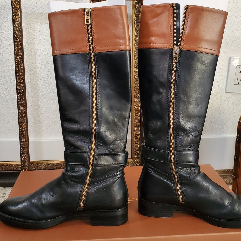Coach Black and Brown Heeled Equestrian Boots